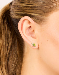 Waterproof Gold Plated Stainless Steel August Cubic Zirconia Birthstone Duo Stud Earrings - link has visual effect only