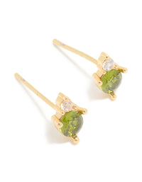Waterproof Gold Plated Stainless Steel August Cubic Zirconia Birthstone Duo Stud Earrings - link has visual effect only