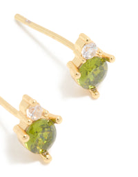 Waterproof Gold Plated Stainless Steel August Cubic Zirconia Birthstone Duo Stud Earrings - link has visual effect only