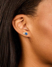 Waterproof Gold Plated Stainless Steel Cubic Zirconia Duo September Birthstone Stud Earrings - link has visual effect only