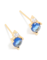Waterproof Gold Plated Stainless Steel Cubic Zirconia Duo September Birthstone Stud Earrings - link has visual effect only