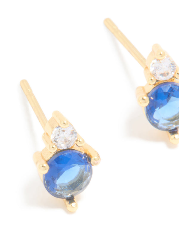 Waterproof Gold Plated Stainless Steel Cubic Zirconia Duo September Birthstone Stud Earrings