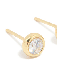 Waterproof Gold Plated Stainless Steel Cubic Zirconia April Bezel Set Stud Earrings - link has visual effect only