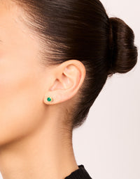 Waterproof Gold Plated Stainless Steel Emerald Cubic Zirconia May Birthstone Bezel Stud Earrings - link has visual effect only
