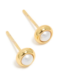 Waterproof Gold Plated Stainless Steel Pearl June Birthstone Pearl Bezel Set Stud Earrings - link has visual effect only