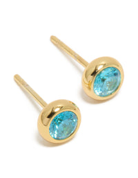 Waterproof Gold Plated Stainless Steel Aquamarine Cubic Zirconia March Birthstone Bezel Set Stud Earrings - link has visual effect only