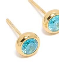 Waterproof Gold Plated Stainless Steel Aquamarine Cubic Zirconia March Birthstone Bezel Set Stud Earrings - link has visual effect only