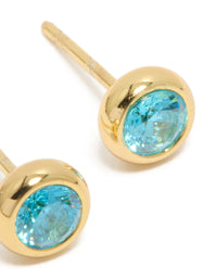 Waterproof Gold Plated Stainless Steel Aquamarine Cubic Zirconia March Birthstone Bezel Set Stud Earrings - link has visual effect only