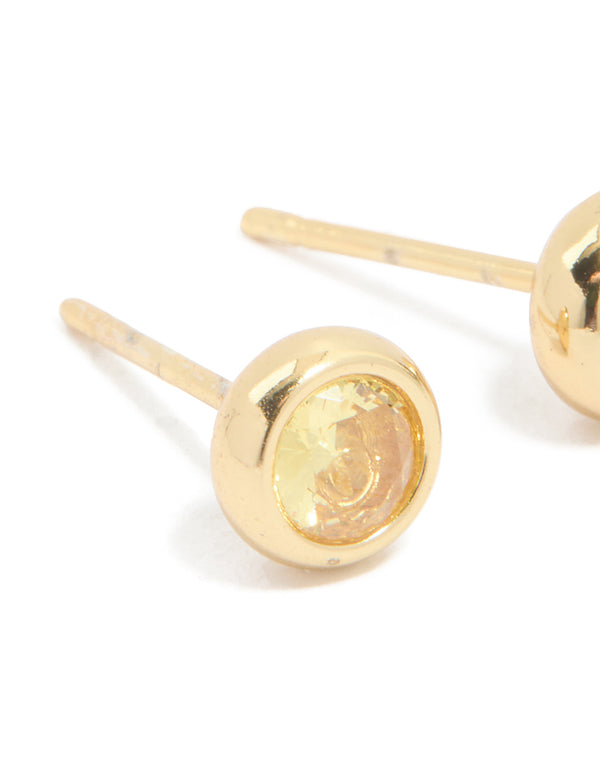 Waterproof Gold Plated Stainless Steel Cubic Zirconia November Birthstone Bezel Set Stud Earrings