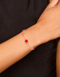 Waterproof Gold Plated Stainless Steel Red Shell Petal Flower Charm Bracelet - link has visual effect only