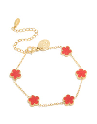 Waterproof Gold Plated Stainless Steel Red Shell Petal Flower Charm Bracelet - link has visual effect only