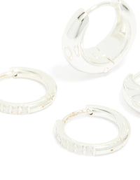 Waterproof Stainless Steel Cubic Zirconia & Chubby Huggie Earrings 2-Pack - link has visual effect only