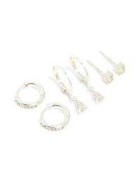 Waterproof Stainless Steel Cubic Zirconia Simple Stud & Huggie Earrings 3-Pack - link has visual effect only
