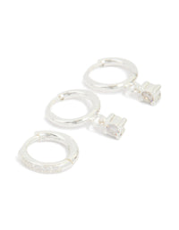 Waterproof Stainless Steel Diamante Stud & Huggie Earrings 3-Pack - link has visual effect only