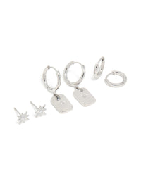 Waterproof Stainless Steel Star & Disc Earrings 3-Pack - link has visual effect only
