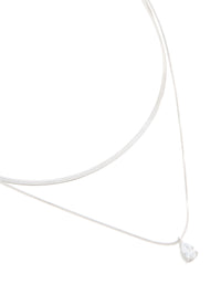 Waterproof Stainless Steel Cubic Zirconia & Chain Pendant Layered Necklace - link has visual effect only