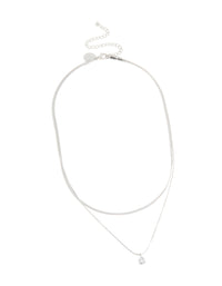 Waterproof Stainless Steel Cubic Zirconia & Chain Pendant Layered Necklace - link has visual effect only