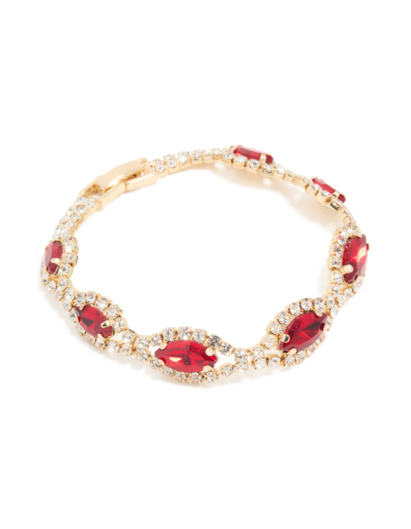 Gold Red Diamante Shiny Pears Bracelet
