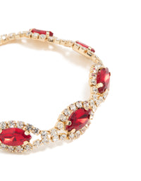 Gold Red Diamante Shiny Pears Bracelet - link has visual effect only