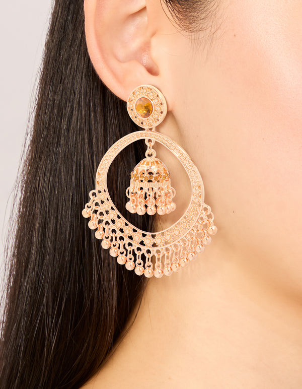 Gold Circle Boho Drop Earrings