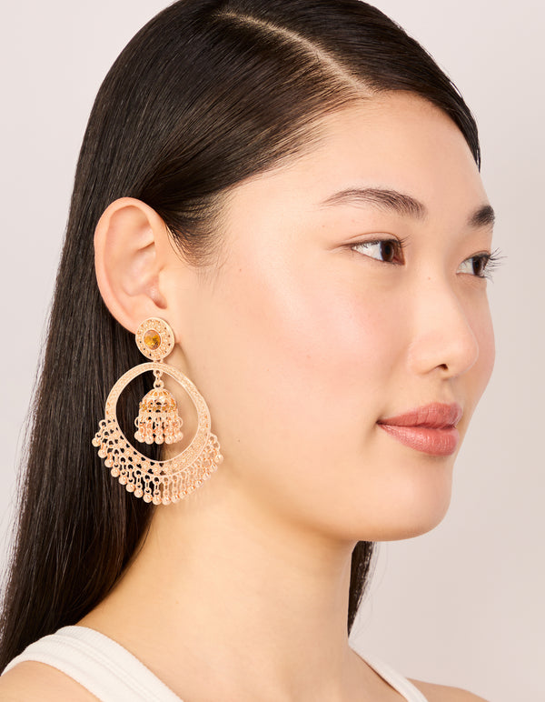 Gold Circle Boho Drop Earrings