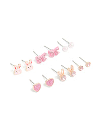 Kids Rose Gold Diamante & Bunny Bow Stud Earrings 6-Pack - link has visual effect only