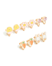 Kids Gold Bunny & Chick Clip-On Earrings 5-Pack - link has visual effect only