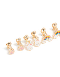Kids Gold Easter Bunny & Flower Clip-On Earrings 5-Pack - link has visual effect only