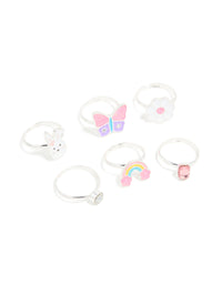 Kids Silver Diamante & Flower Easter Bunny Rings 6-Pack - link has visual effect only