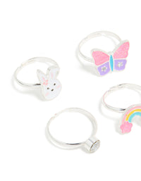 Kids Silver Diamante & Flower Easter Bunny Rings 6-Pack - link has visual effect only
