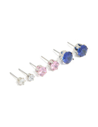 Silver Multicoloured Cubic Zirconia Stud Earrings 3 Pack - link has visual effect only
