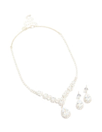 Silver Cubic Zirconia Dazzle Necklace & Earrings Set - link has visual effect only
