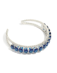 Silver Blue Cubic Zirconia Statement Oval Wrist Cuff - link has visual effect only