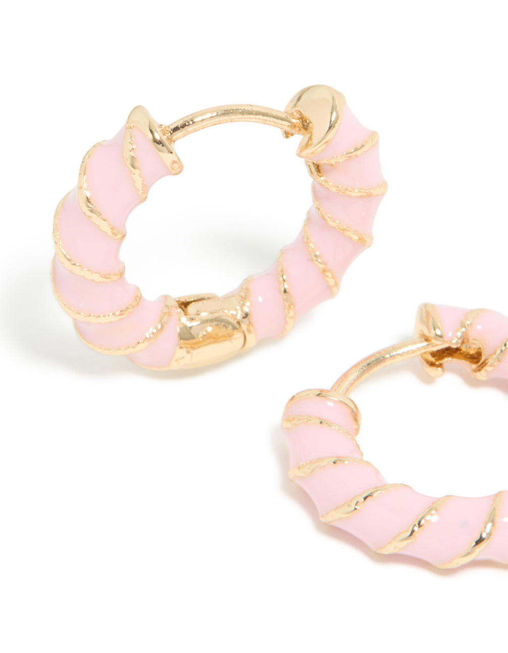 Gold Pink Enamel Small Twisted Hoop Earrings
