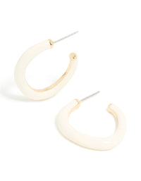Gold White Enamel Irregular Hoop Earrings - link has visual effect only