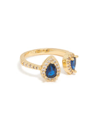 Gold Plated Blue Diamante Duo Ring - link has visual effect only