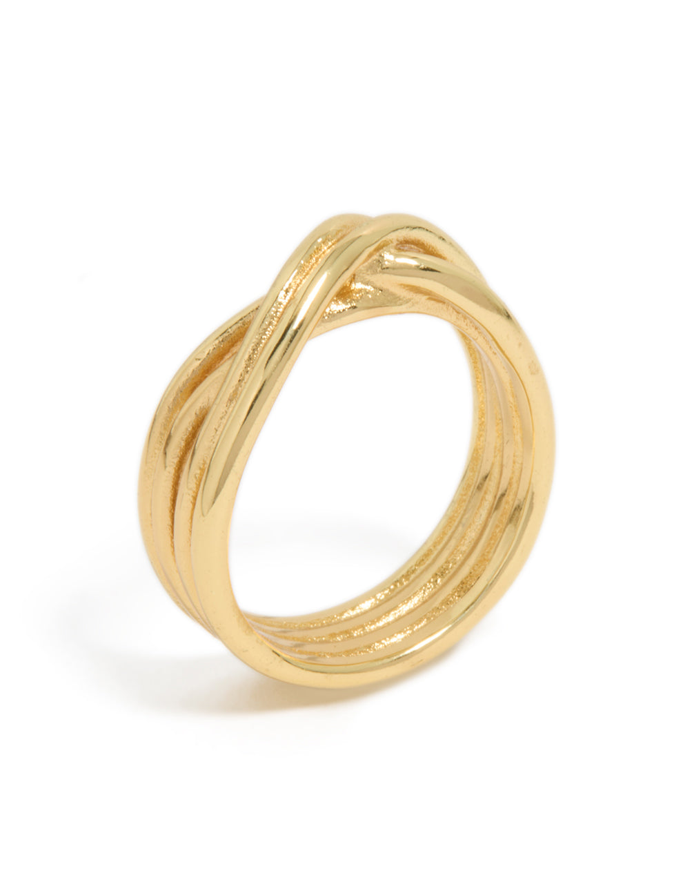 Designed with waterproof gold plated stainless steel crossed line ring in statement style side detail view