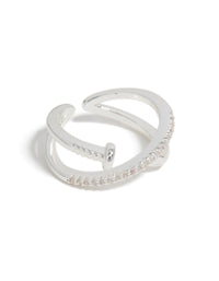 Silver Plated Cubic Zirconia Shiny Half Nail Ring - link has visual effect only