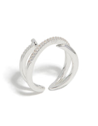 Silver Plated Cubic Zirconia Shiny Half Nail Ring - link has visual effect only