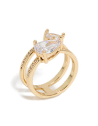 Gold Plated Double Cubic Zirconia Split Ring - link has visual effect only
