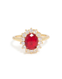 Gold Plated Oval Red Cubic Zirconia Ring - link has visual effect only