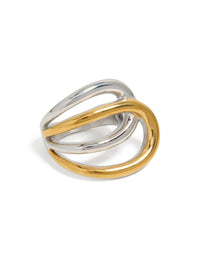 Waterproof Mixed Metal Plated Stainless Steel Large Double Loop Ring - link has visual effect only