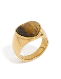Waterproof Gold Plated Stainless Steel Tigers Eye Stone Heart Ring - link has visual effect only