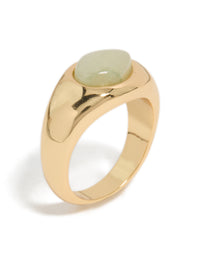 Gold Plated Green Oval Stone Ring - link has visual effect only