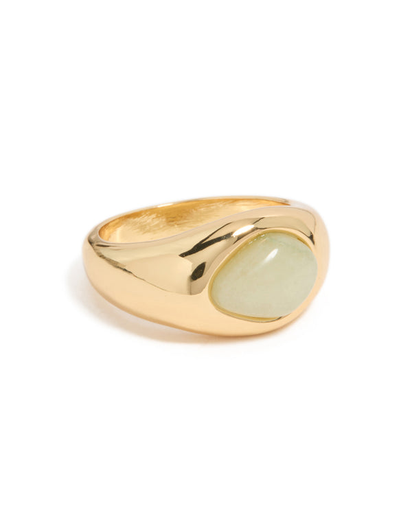 Gold Plated Green Oval Stone Ring