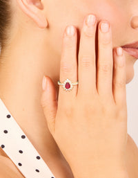 Gold Plated Gleaming Red Cubic Zirconia Pear Ring - link has visual effect only