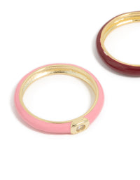 Waterproof Gold Plated Stainless Steel Mini Cubic Zirconia Enamel Rings 2-Pack - link has visual effect only