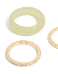 Gold Plated Acrylic & Cubic Zirconia Rings 3-Pack - link has visual effect only