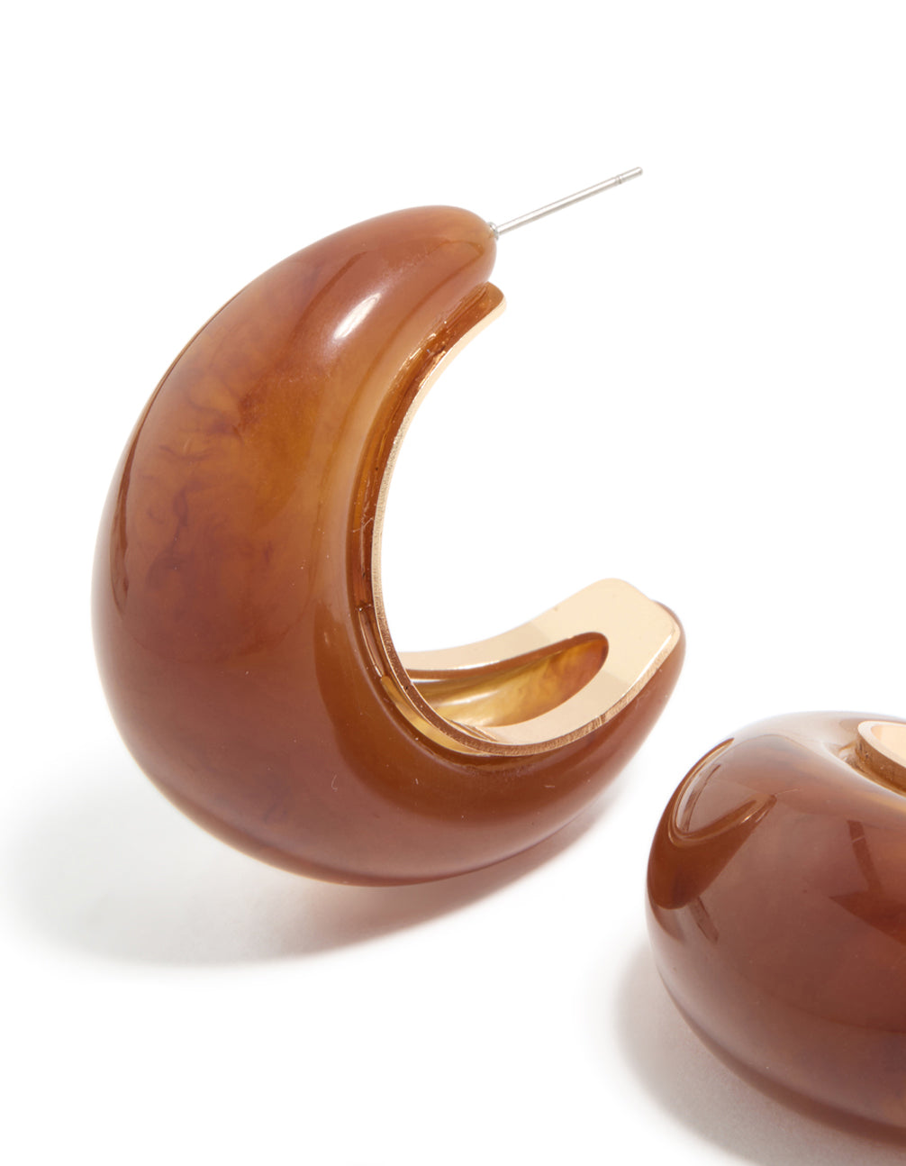 Gold & Brown Resin Large Open Hoop Earrings