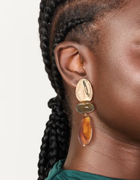 Gold & Brown Acrylic Double Beaded Drop Earrings - link has visual effect only